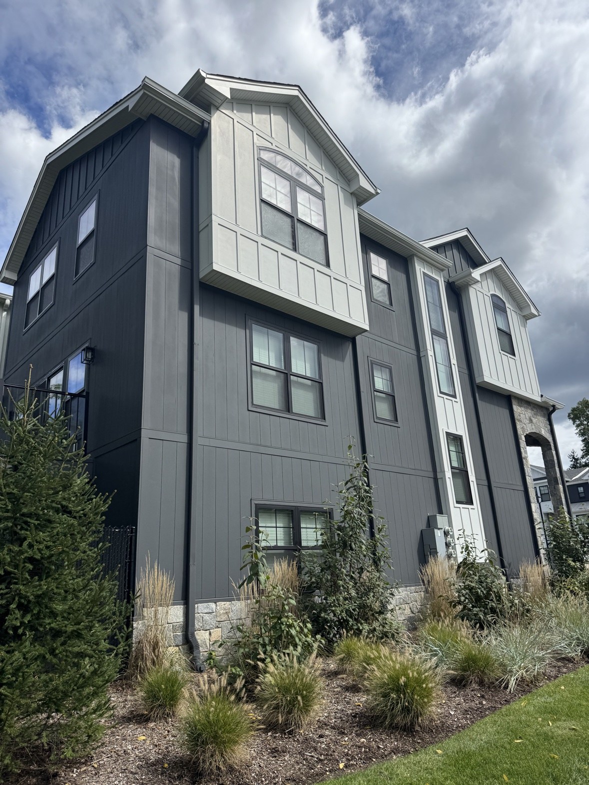 Dark fiber cement siding closeup