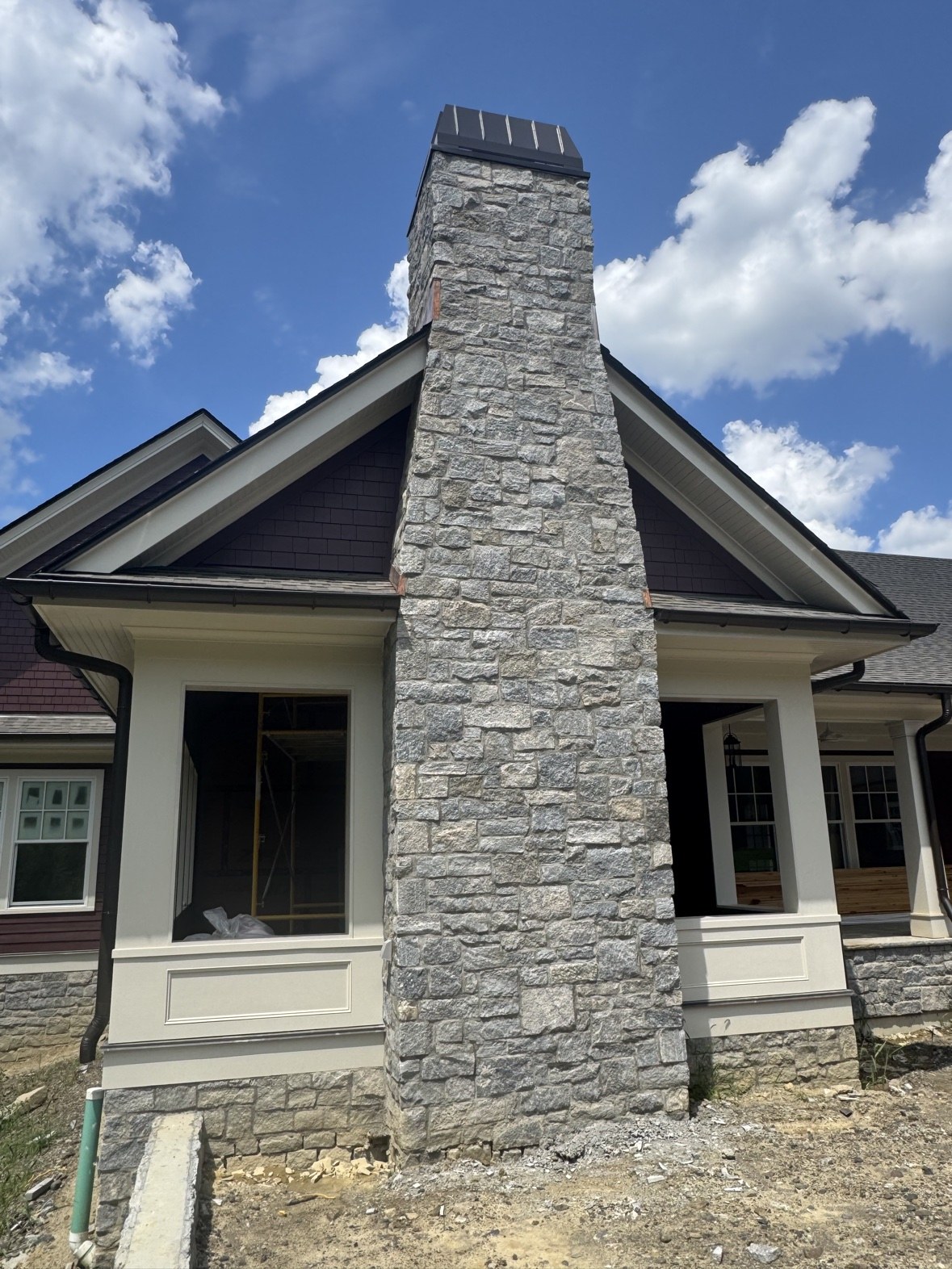 Stone chimney under construction