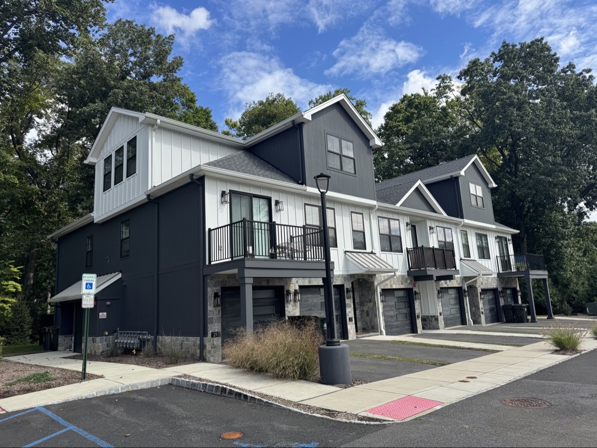 Black and white townhome exteriors